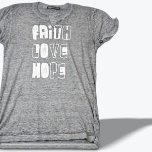 JET John Eshaya Faith Love Hope Gray Heather Graphic Tee‎ Designer Crewneck S